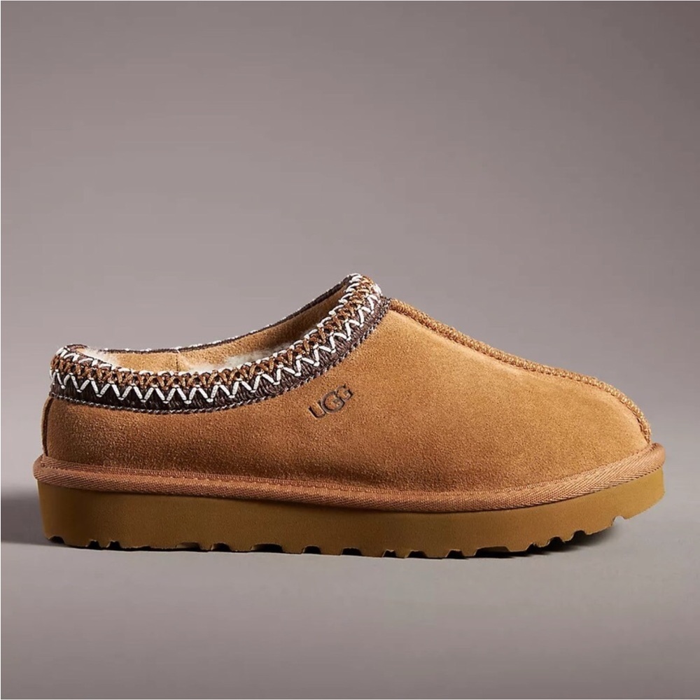 UGG Tan Mules with Suede Finish and Knit Trim